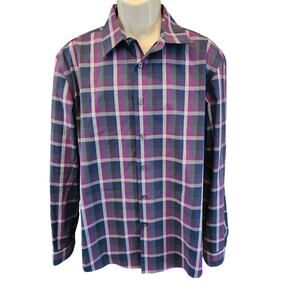 Egara ko non iron slim fit XL purple plaid long sleeve dress work proffesional